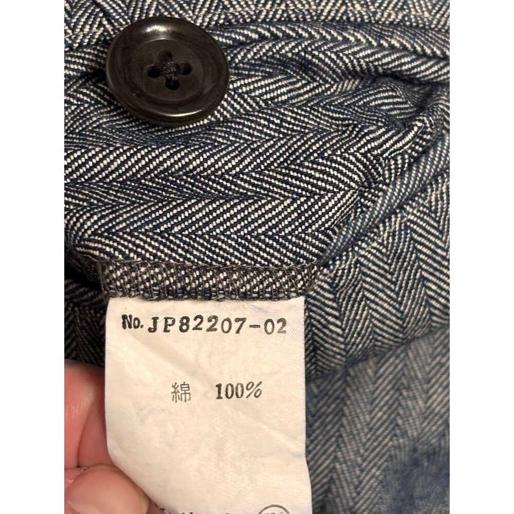 Jipijapa Japan Pants Size 2 Blue Herringbone Button High Rise Lace Up Back - Picture 8 of 8